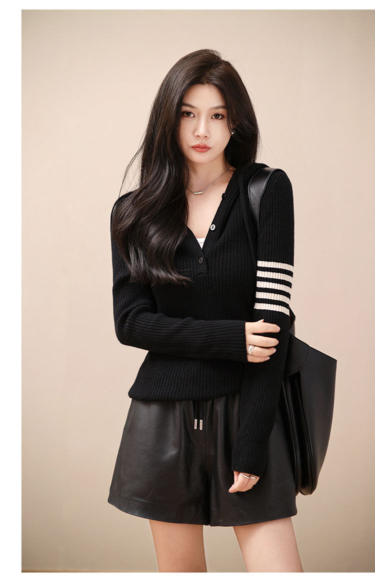 Women’s High Waisted Black Leather Shorts Wide-Leg