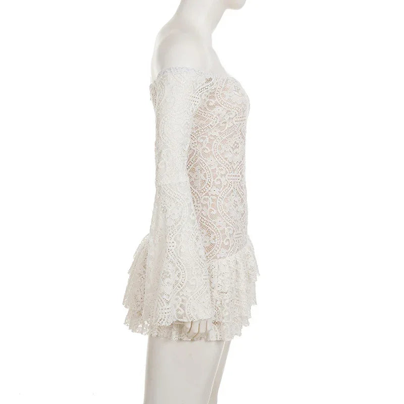 Boho off shoulder lace western mini dress