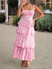Tiered Chiffon Maxi Dress Pink Floral Ruffle