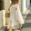 White lace maxi skirt with sheer mesh detail