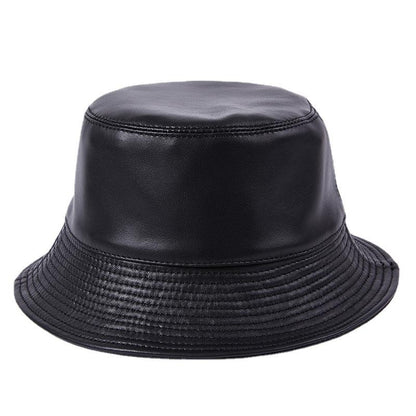 Women’s Genuine Leather Bucket Hat with Sunshade Brim