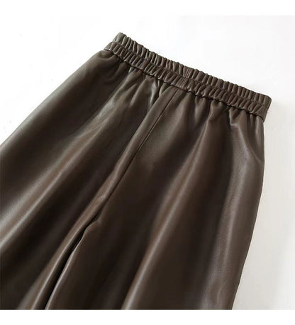 Women’s Leather Trousers High-Waisted Black Wide-Leg Pants