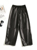 Women Black Genuine Leather Baggy Pants Loose Fit Wide Leg