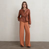 Brown Faux Leather Jacket for Women with Drawstring Waist
