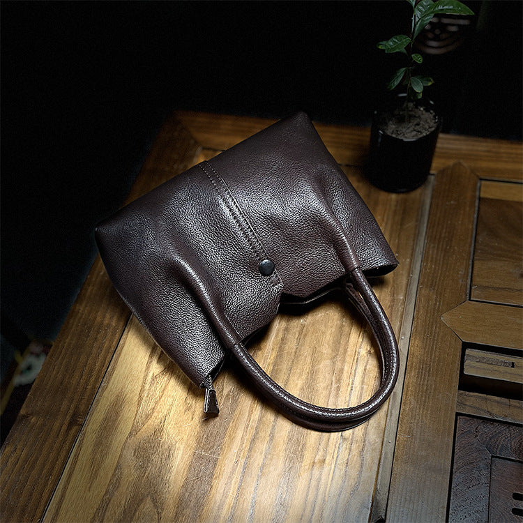 Women’s Genuine Leather Shoulder Bag With Brass Hardware