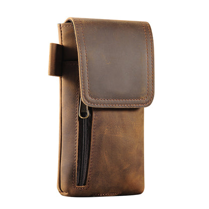 Men’s Leather Waist Bag with Magnetic Phone Pouch and Zipper Pocket