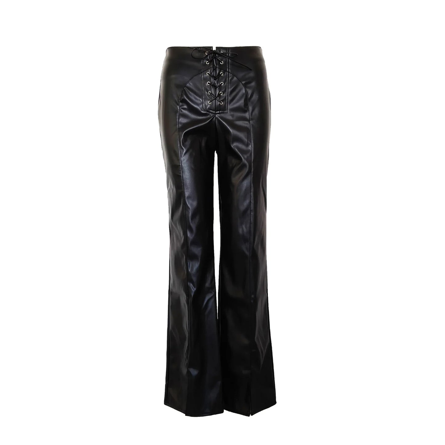Low waist lace-up PU leather pants