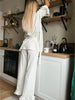 Heart print ribbed three piece women pajama set