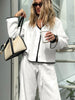 V-neck color block drawstring trouser set