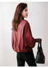 Retro distressed leather bomber jacket women