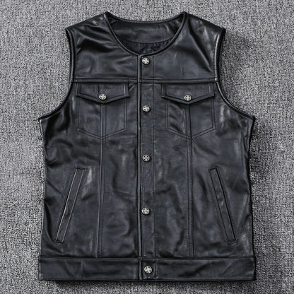 Biker Leather Vest Men Slim Fit Motorcycle Vest