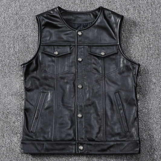 Biker Leather Vest Men Slim Fit Motorcycle Vest