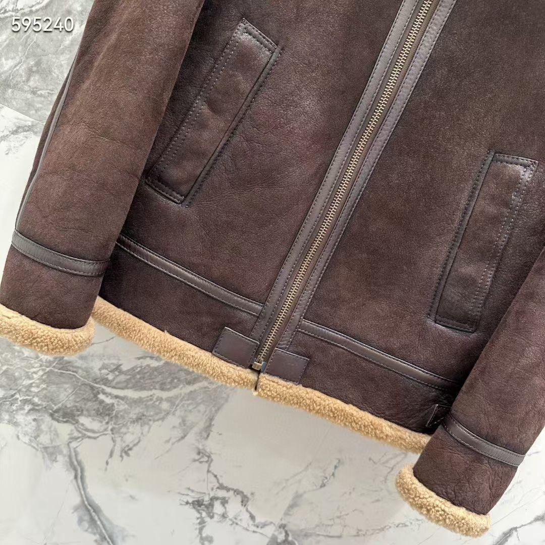 Men’s Real Shearling Fur Suede Leather Jacket