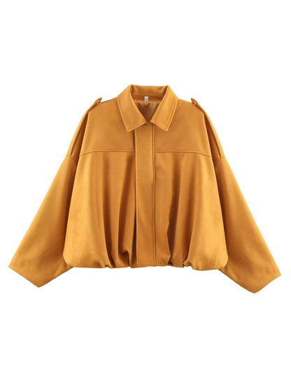 Women Faux Suede Textured Pilot Jacket Oversized