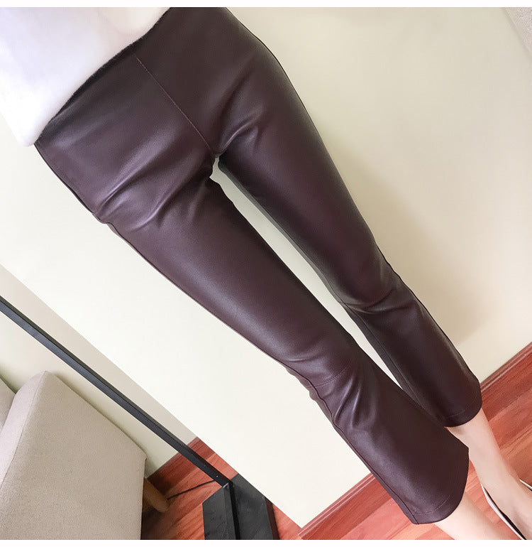 Women’s Flared Leather Pants High Waisted Cropped