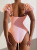 Lilac Floral Puff Sleeve One Piece Swimsuit for Women