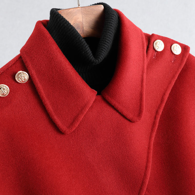 Women Petite Short French Cape Double-Sided Cashmere Coat