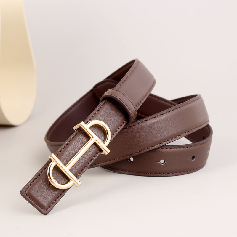Women’s Top Grain Cowhide Leather Belt with Gold Buckle