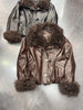 Genuine sheepskin leather jacket with fur collar