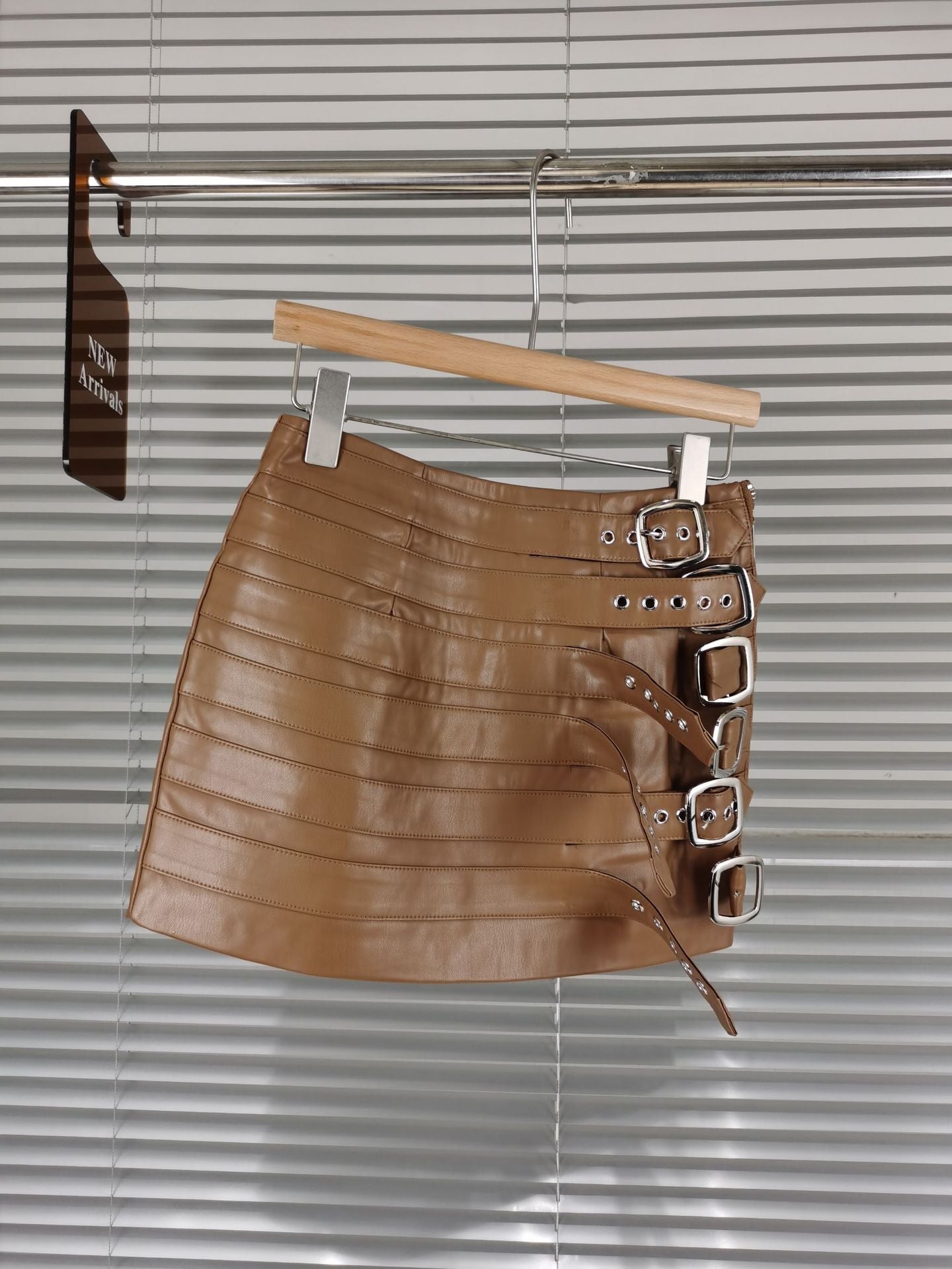 Women Faux Leather Buckle Mini Skirt Punk Motorcycle Bodycon