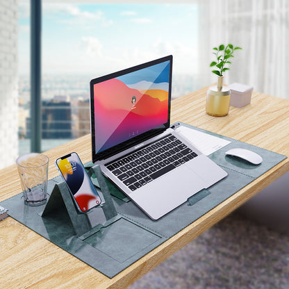 Large leather desk mat with phone stand