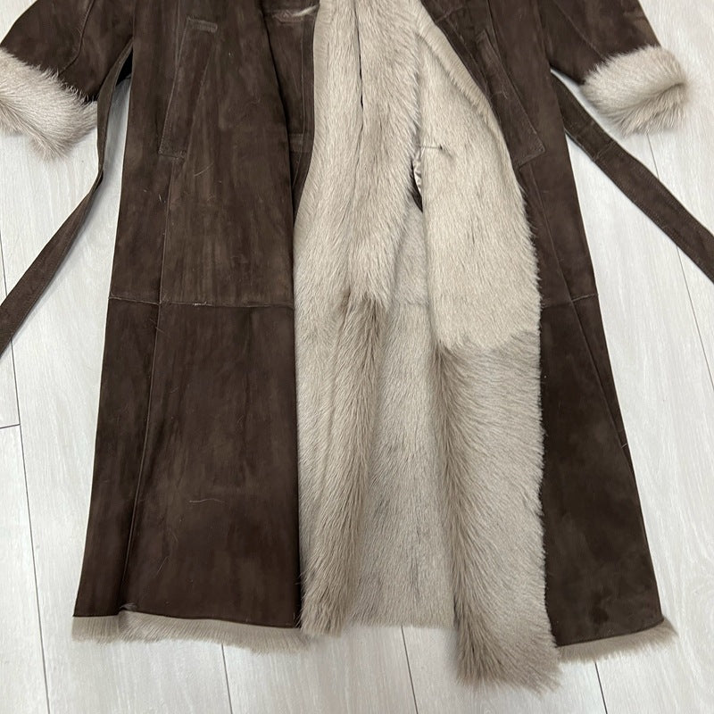 Women Suede Jacket Long Sheepskin Coat