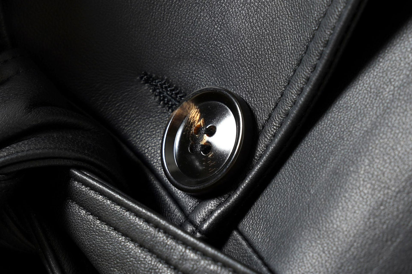 Women Leather Trench Coat Double-Breasted Long Belted