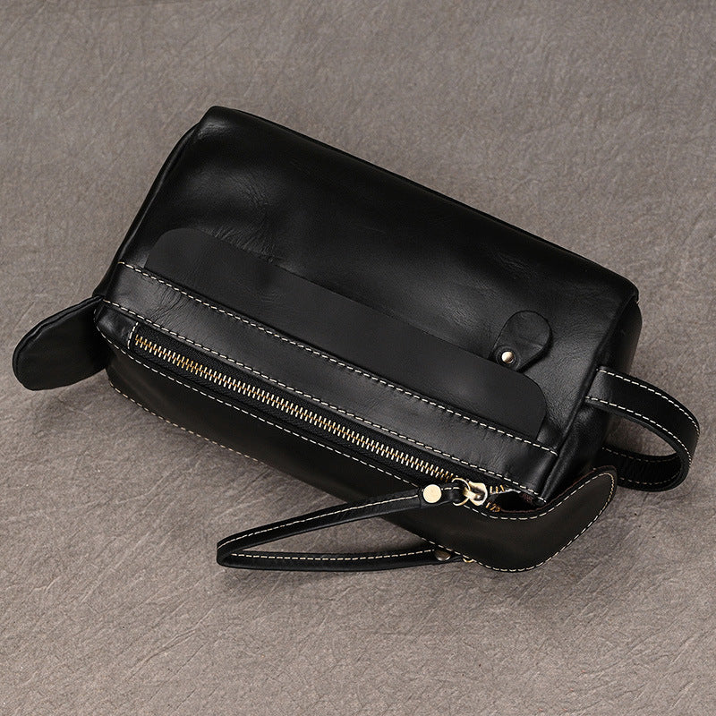 Men’s Genuine Leather Toiletry Bag with Handle and Front Pocket