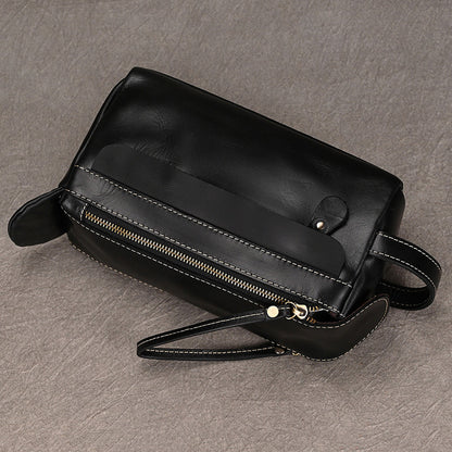 Men’s Genuine Leather Toiletry Bag with Handle and Front Pocket