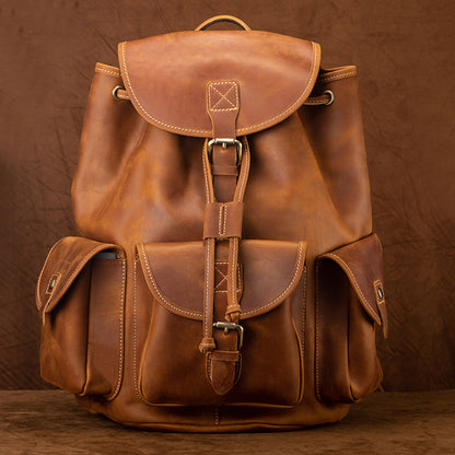 brown real leather backpack men