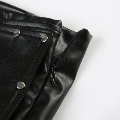 Black Faux Leather Shorts for Women with Buckle Low Waist