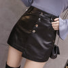 Front Button High Waist Leather Skirt