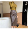 High waisted genuine leather midi skirt