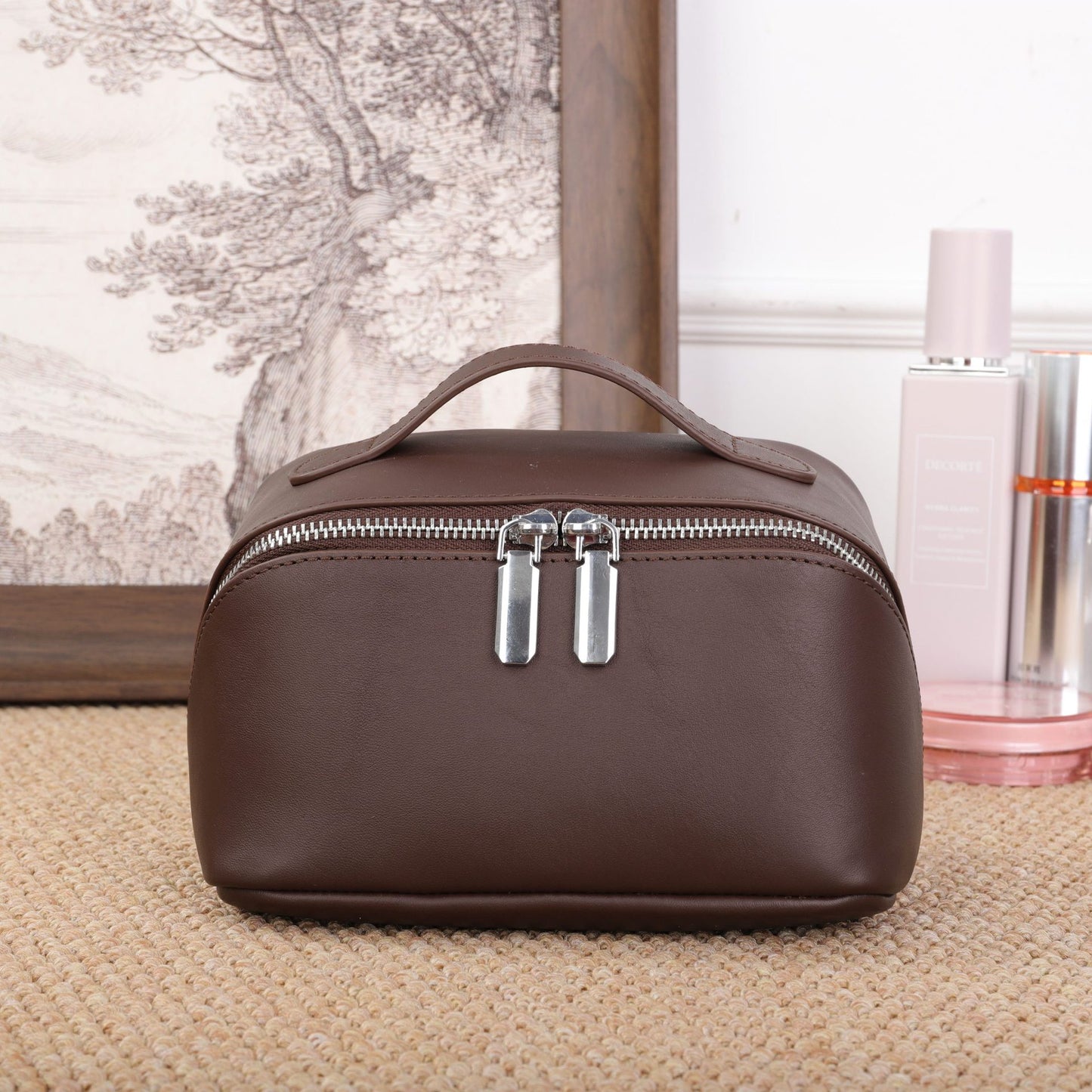 Women’s Genuine Leather Cosmetic Bag with Interior Travel Organizer