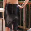 Black Faux Leather Pencil Skirt with Back Zipper