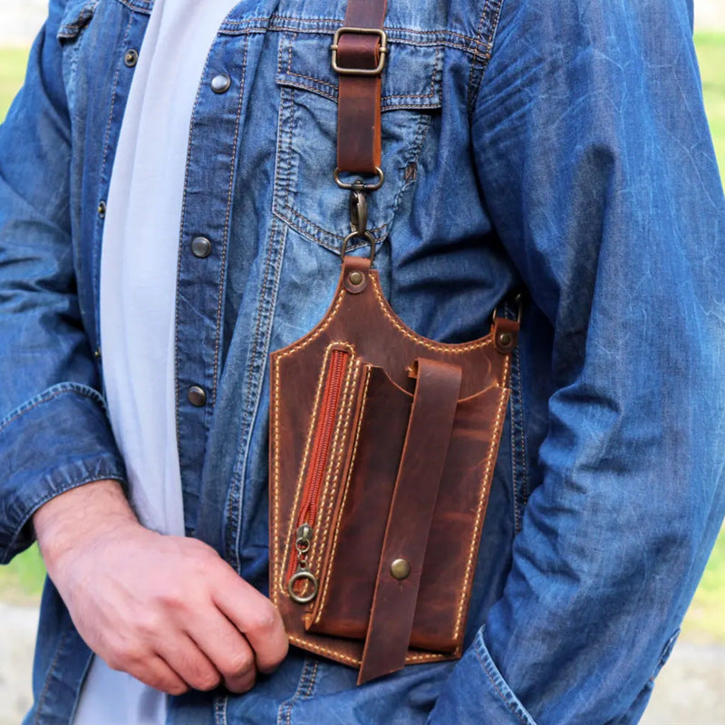 Men's Leather Shoulder Holster Bag Underarm Wallet for Outdoor Carry