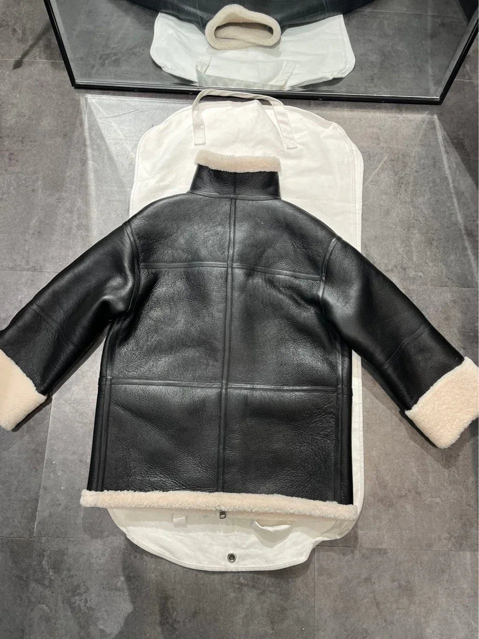 Women Genuine Leather Jacket with Real Fur Bomber Style