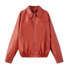 Women Faux Leather Bomber Jacket with Zipper Front
