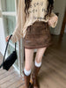 Women Brown PU High Waisted Leather Mini Skirt