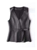 Women leather Vest with Belt Slim Waist Biker Style