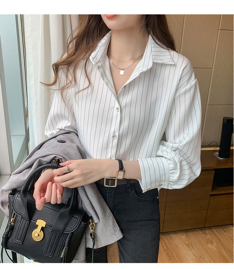 button down striped short sleeve women's shirt