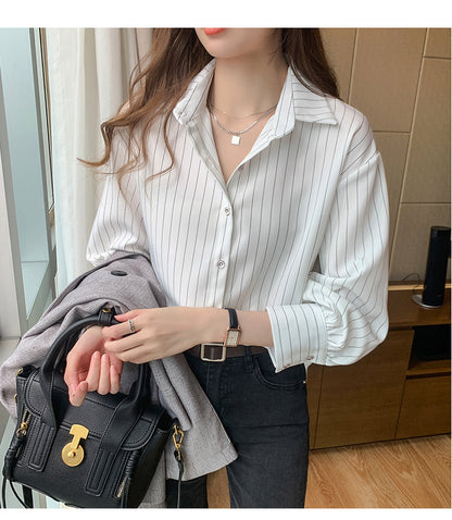 button down striped short sleeve women's shirt