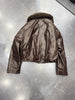 Genuine leather women bomber jacket with fur collar