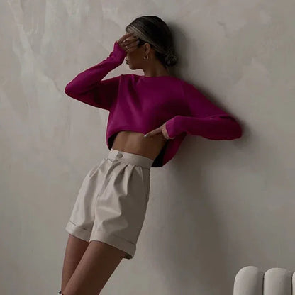 High waist pu leather a line shorts