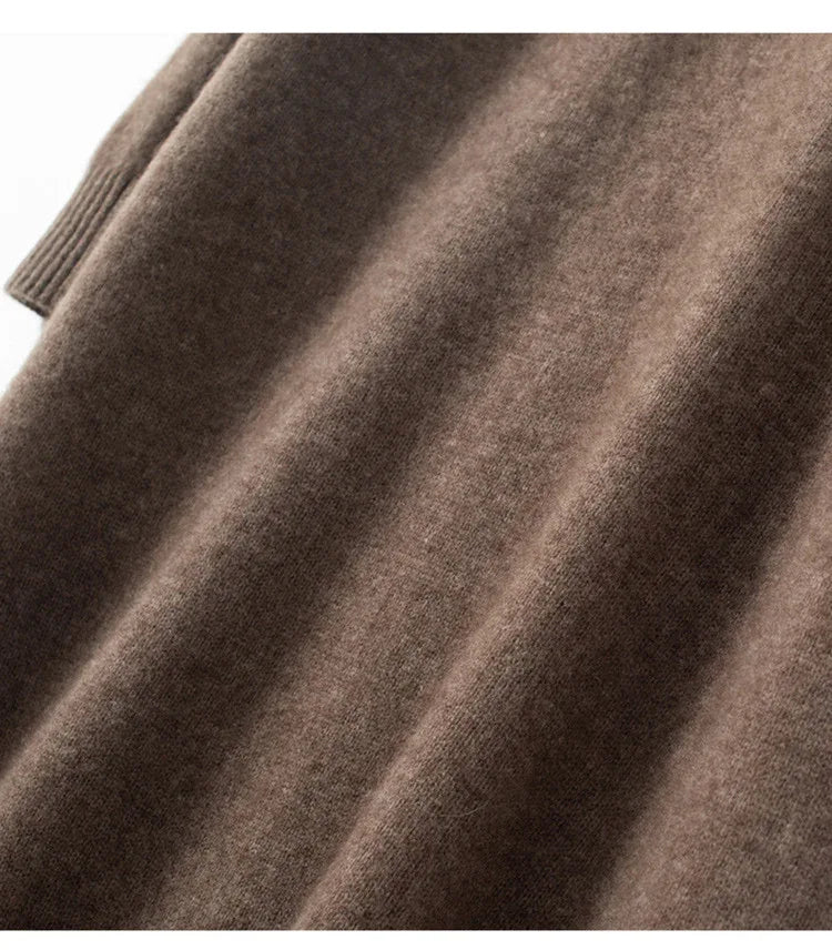 Women Cashmere Turtleneck Midi Knit Dress