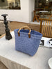 Woven Summer Tote Bag With Bamboo Handle