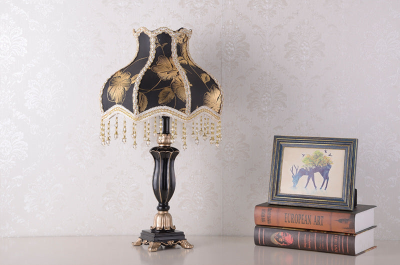 European fabric bedside table lamp black gold