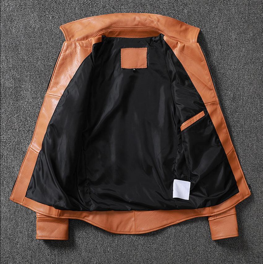 Men's Cowhide Leather Jacket Brown Slim Fit
