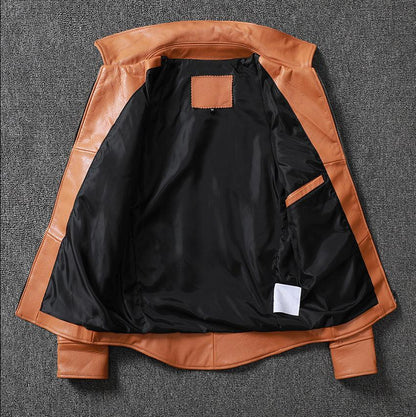 Men's Cowhide Leather Jacket Brown Slim Fit