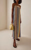 Multicolor Vertical-Striped Square-Neck Loose-Fit Shift Midi Dress